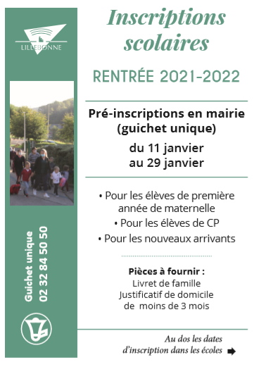 Incriptions dans les écoles - Rentrée 2021-2022 - 06 janvier 2021